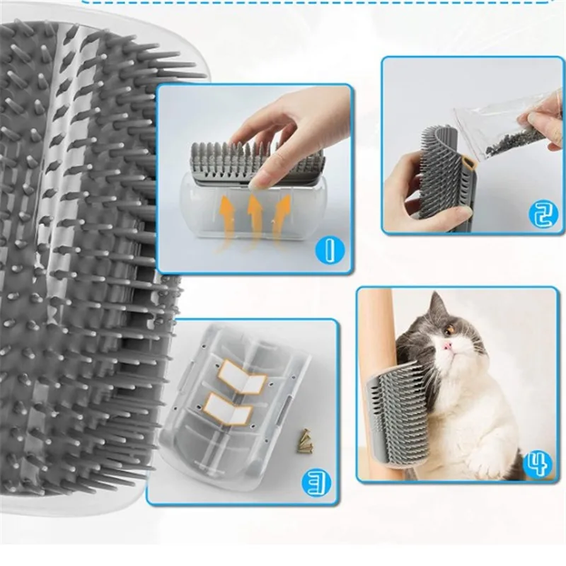 Cat Corner Brush Comb Massager for Cat Arch Plastic Scratcher Remove Hair Comb Grooming with Catnip Cat Self Cleaning Cat Supply