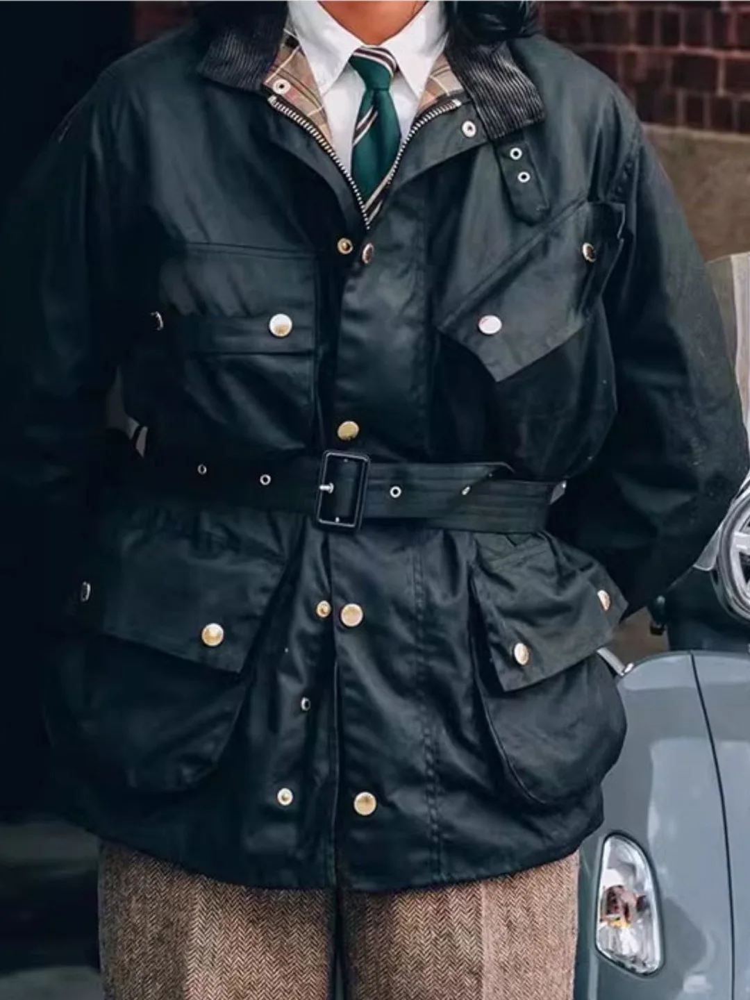 

Retro American Wax Jacket Men's Casual Mid-Length Windproof Waterproof Coat Motorcycle Style Cotton Blend Outdoor Fashion