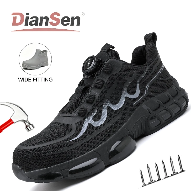 

Rotary Button Men Steel Toe Work Boots Anti-smash Puncture-Proof Safety Shoes Non-Slip Lightweight Breathable Construction Boots