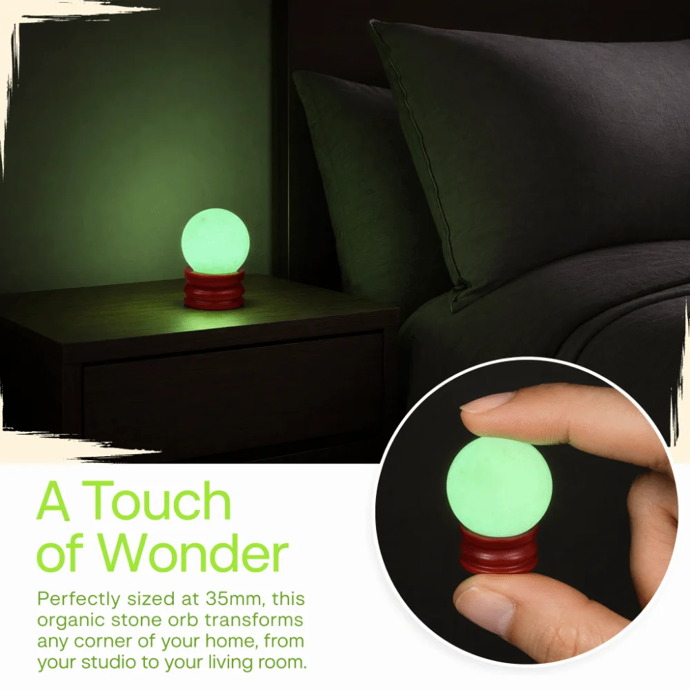35mm Glow In The Dark Sphere Quartz With Base Stand Luminous Crystal Ball Green Luminous White Crystal Ball Feng Shui Meditation