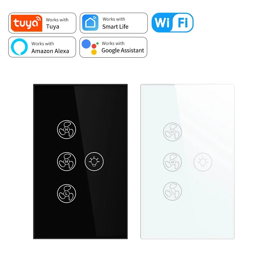 WiFi Tuya Ceiling Fan Light Smart Switch Touch Interruptor Alexa Echo Smart Life App/Voice Control Various Speed Regulation