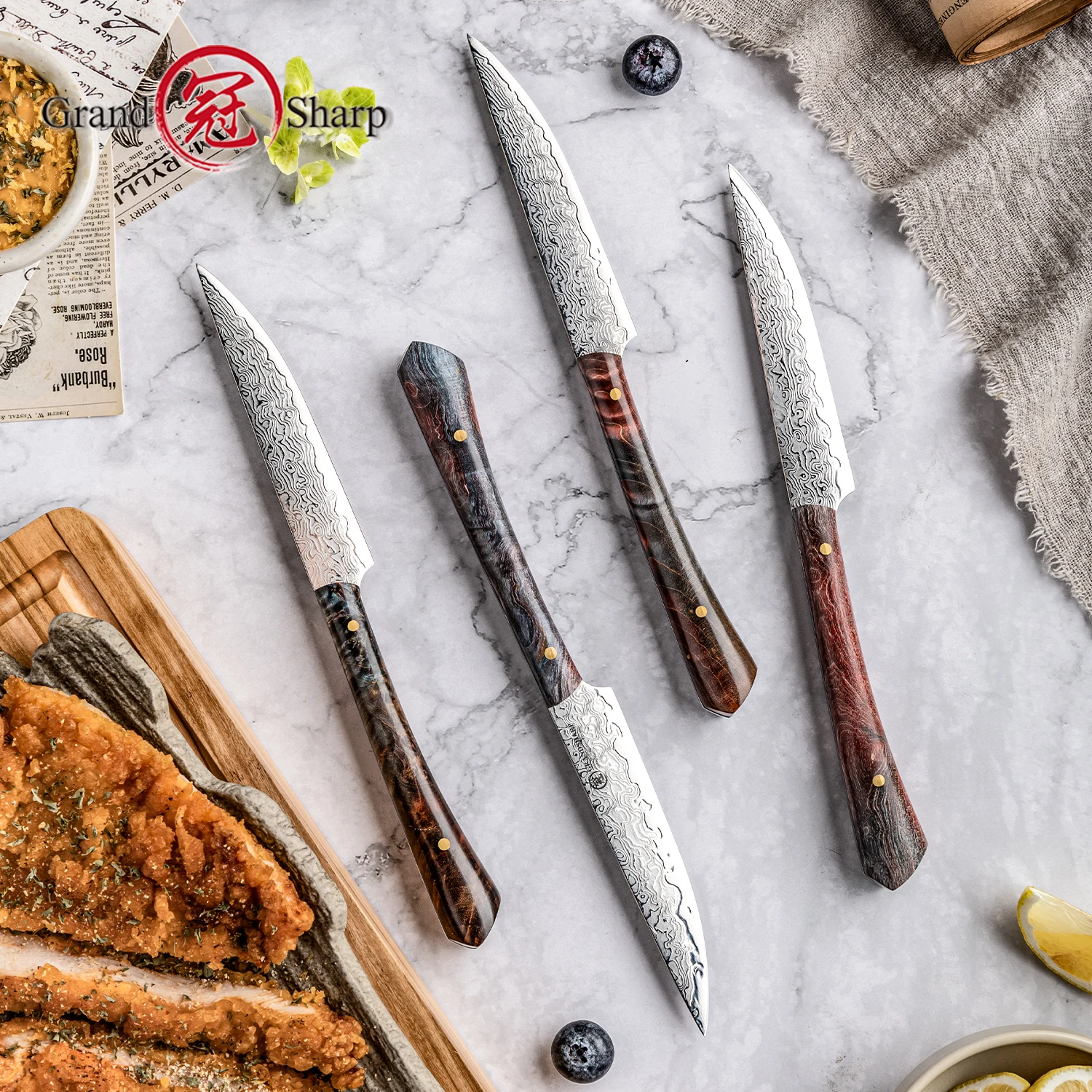 Grandsharp Damascus Kitchen Knife Japanese Damascus Steel Utility Tomato Paring Kitchen Knives Home Cooking Tools Wooden Handle