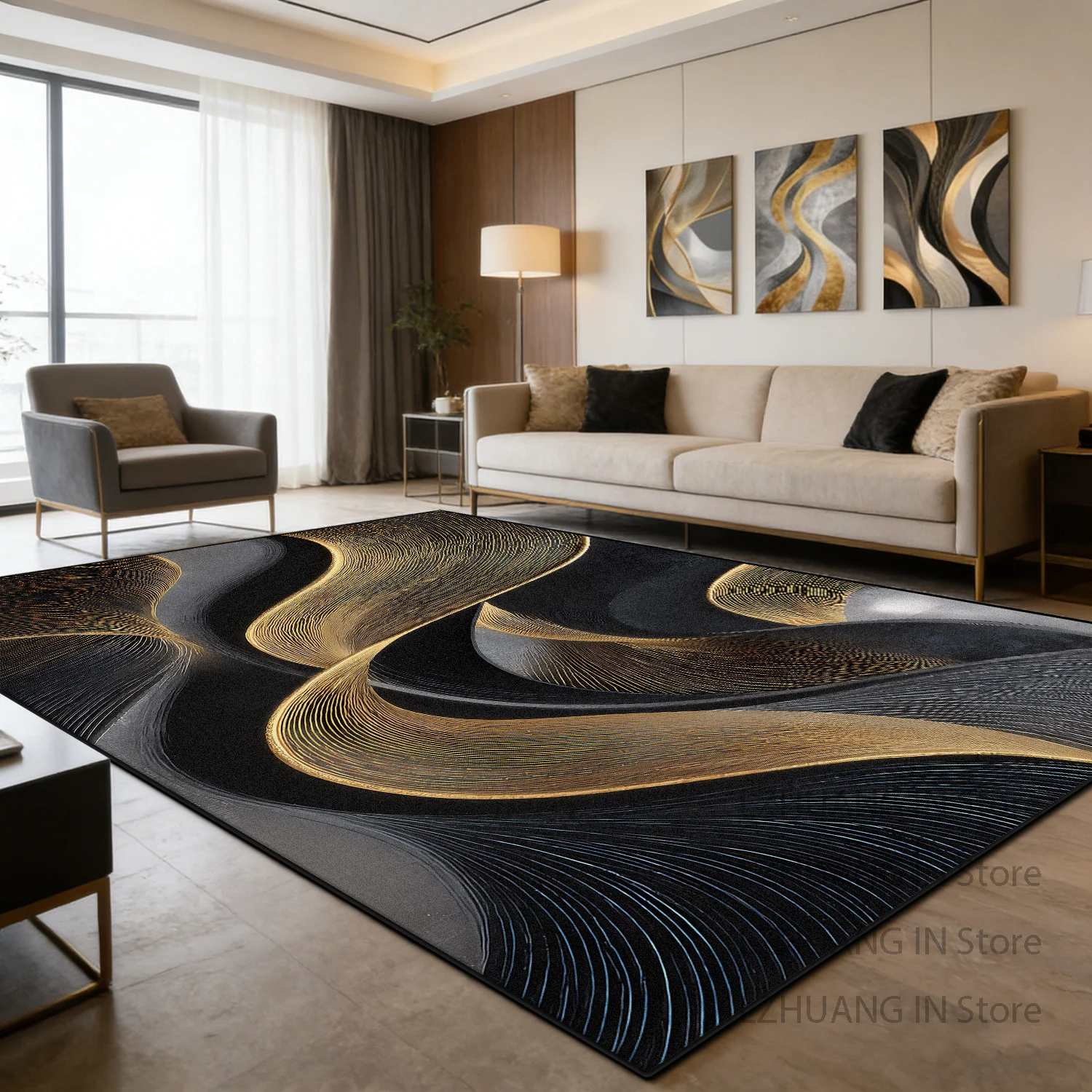 Modern Light Luxury Abstract Living Room Carpet Decoration Bedroom Bedside Non-slip Soft Rug Easy Clean Short Velvet Floor Mats