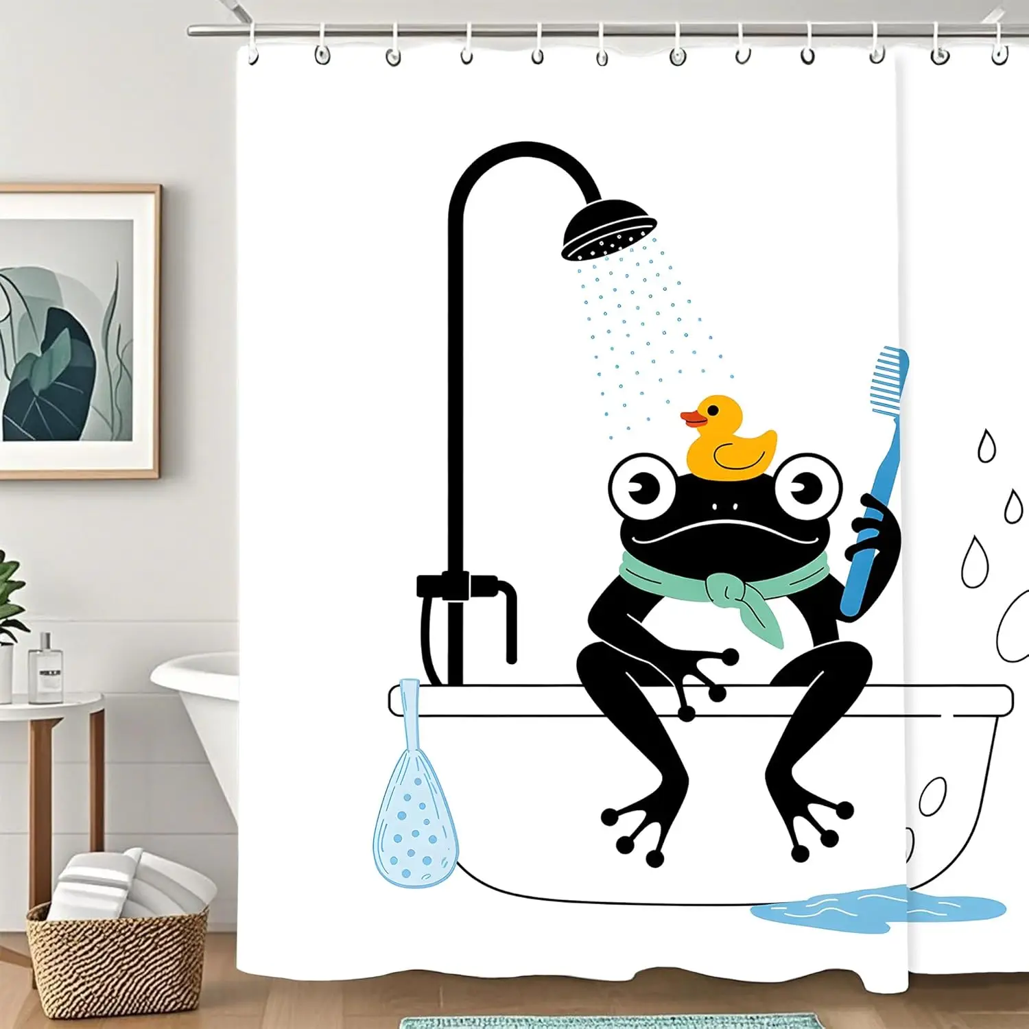 

Funny Frog Shower Curtain,Washable Fabric Curtain,Rustic Farmhouse Bathroom Animal Shower Curtain Set with Hooks,72x72 Inch