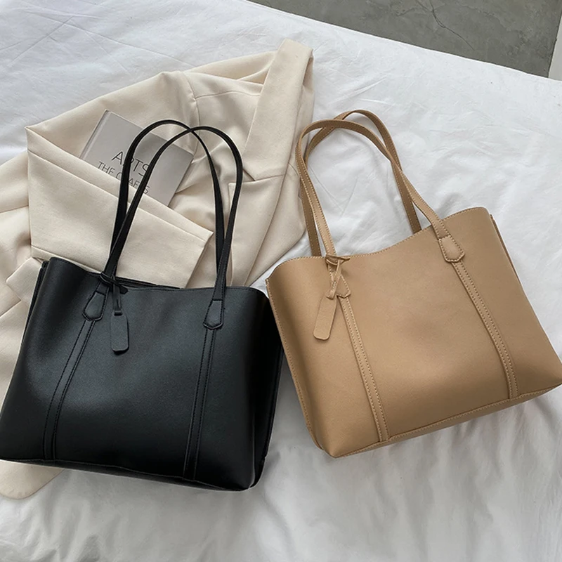 

Retro Solid Color Leather Underarm Commute Bag Simple Women Large Capacity Women's Handbag Shopping Travel Elegant Bags