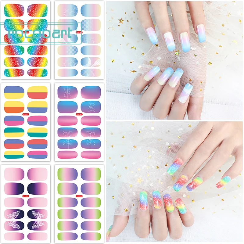 Glitter Gradient Color Nail Stickers Nail Wraps Full Cover Nail Polish Sticker DIY Self-Adhesive Nail Art Decoration Nail Wraps