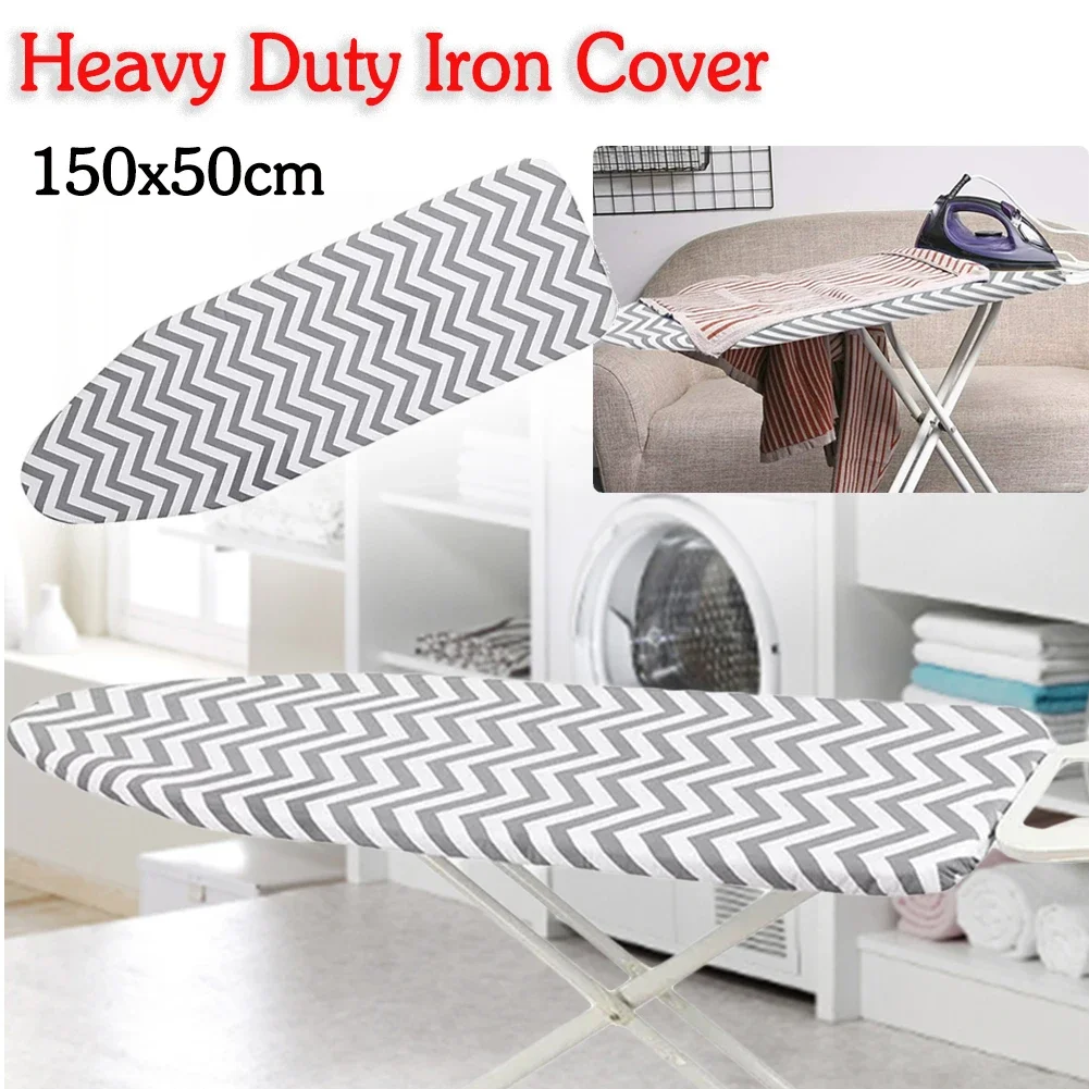 150x50cm Extra Thick Cotton Iron Cover Elastic Edge Striped Ironing Board Cover Scorch/Stain Resistant Heat Reflective Non Stick