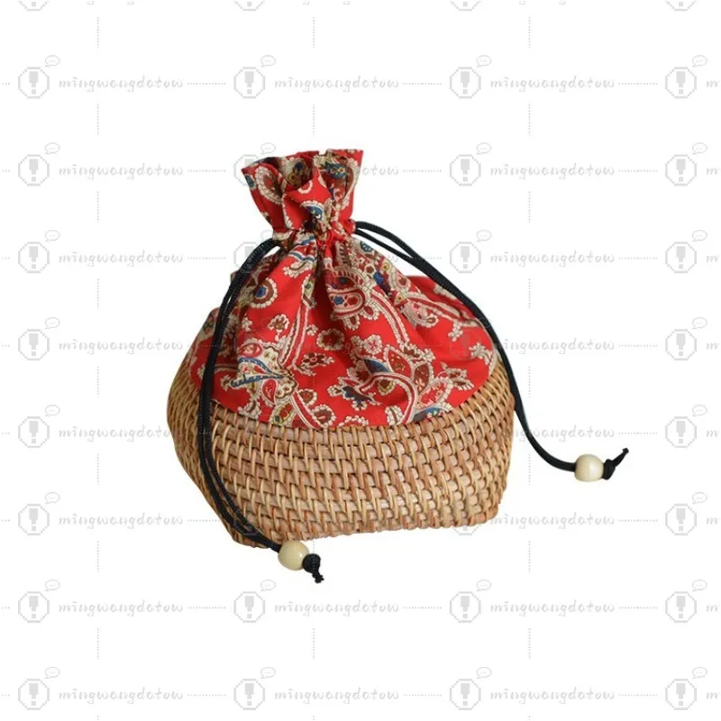 

Handwoven Rattan Printed Storage Basket, Coffee Table Organizer for Sundries, Decor & Tea