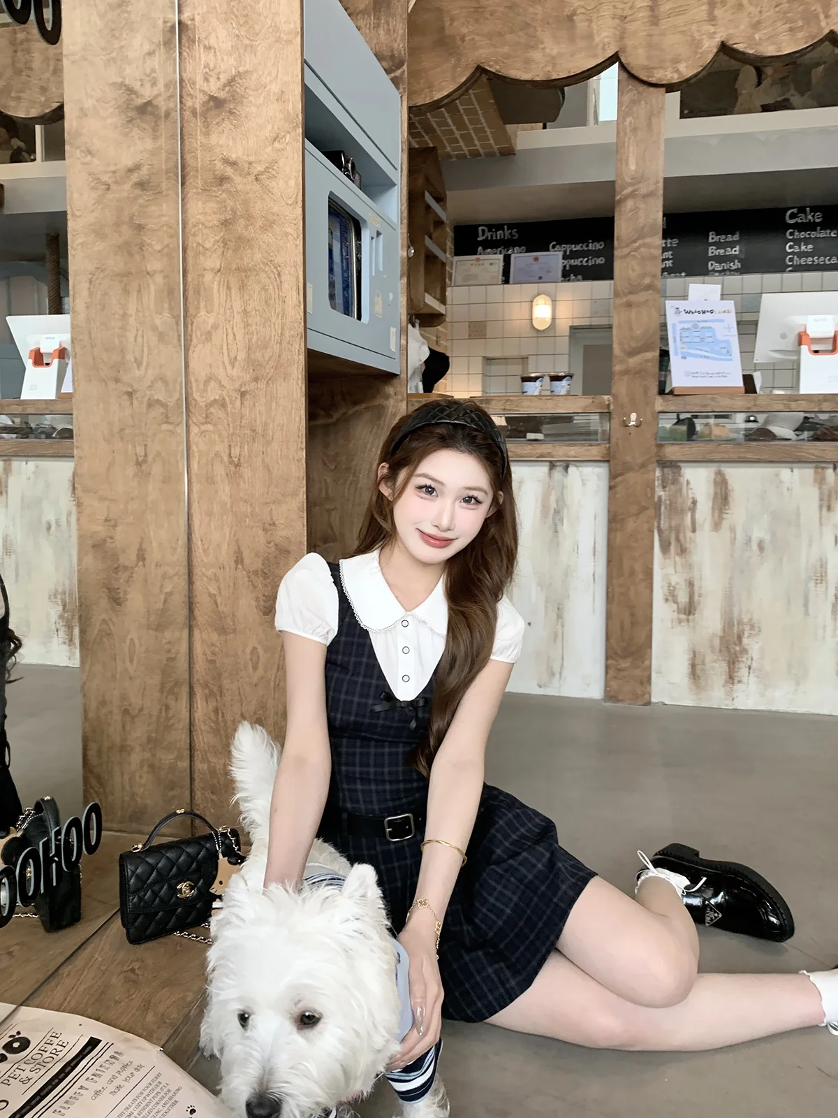 

Mochi Women's Plaid Dress Summer Waist-Cinching Fake Two-Piece Gingham Print Splice Design Fashionable Casual Dress