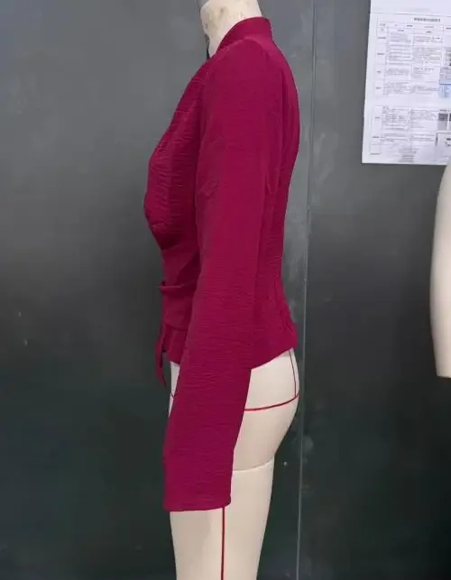 

Autumn Solid Color Long Sleeve Shirt with A Cinched Waist Ice Silk Wrinkled Shirt Temperament Commuting Women Fashion Blouses