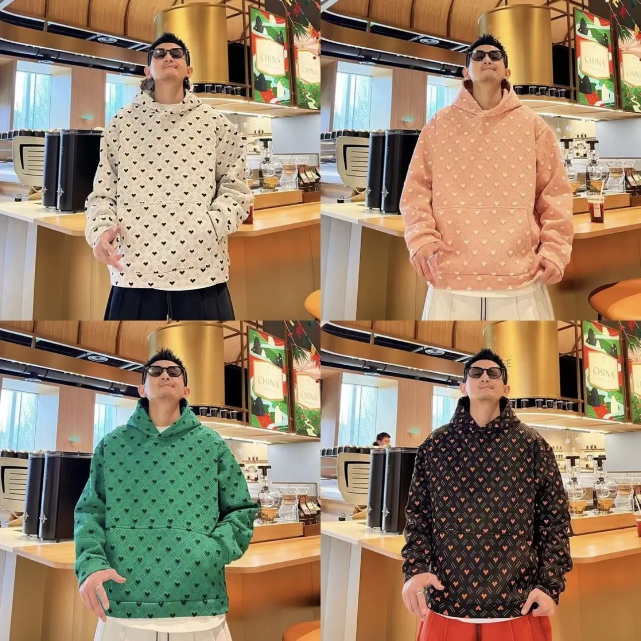 

Men's Winter Thiened Fce Hoodie Sweatirt Casual Warm Outerwear Heart Print Comfortable Loose Fit Faionable Streetwear