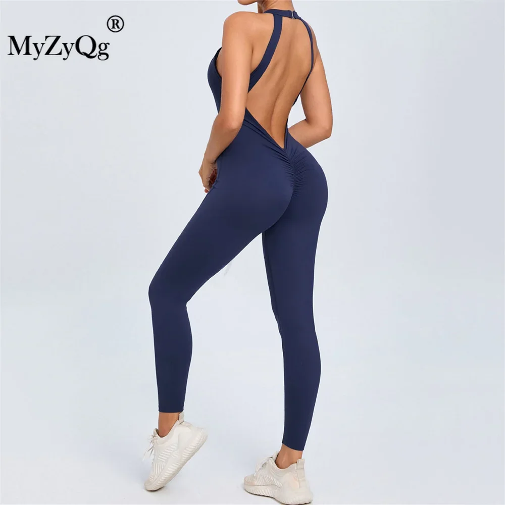 MyZyQg Women Ballet Dance Aerial Back Buckle Yoga Jumpsuit Fitness Sports Peach Butt Tracksuit Bodycon Workout Sportswear