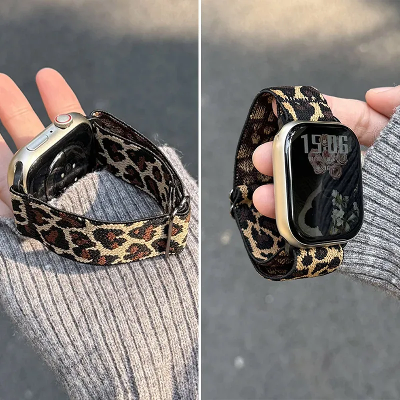 1 Pack Leopard Print Elastic Loop Band For Apple Watch Band 11 10 Strap 38mm 40mm 41mm 42mm 44mm 45mm 49mm, Replacement Bracelet image 3