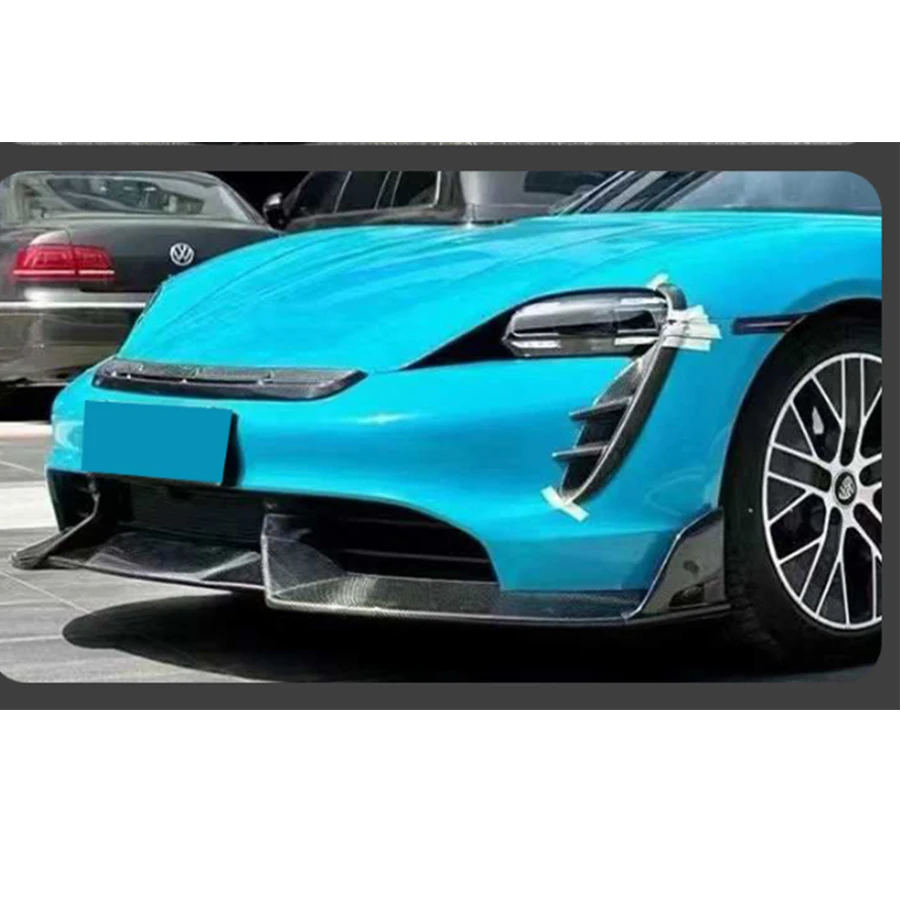 For Porsche Taycan Carbon Fiber Front lipCar Front Bumper Diverter Spoiler Diffuser chin MS style body kit