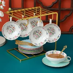 European Bone China Gold Patterned Flower Lace Coffee Cup and Plate Set Porcelain Afternoon Tea Mug Couple's Cup Birthday Gift