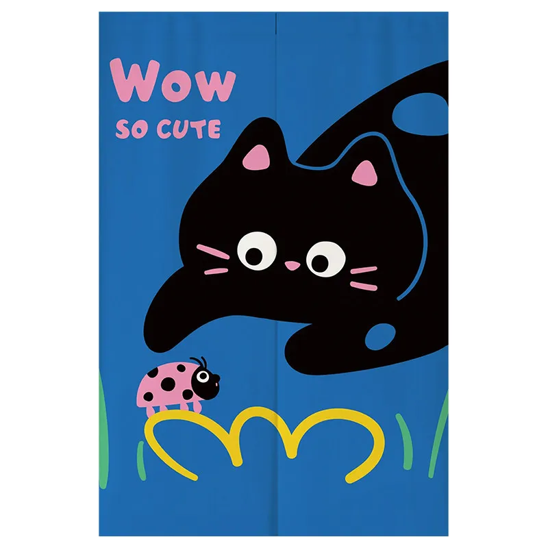 VIKAMA Cute Black Cat Noren Door Curtain Cartoon Print Hanging Curtain Kids Bedroom Door Partition Lovely Interior Home Decor