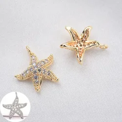 (1424) 4PCS 14x13MM 24K Gold Color Brass and Zircon Starfish Charms Pendants High Quality Diy Jewelry Findings Accessorie