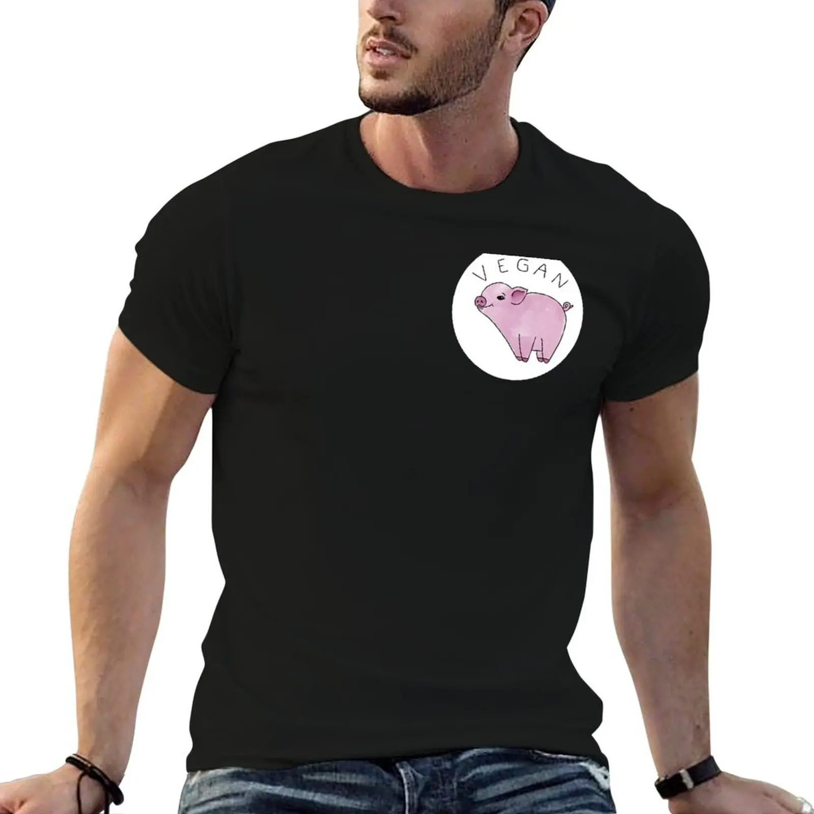 

Vegan Pig T-Shirt anime t shirts oversize t shirts for man cotton soft T-Shirt