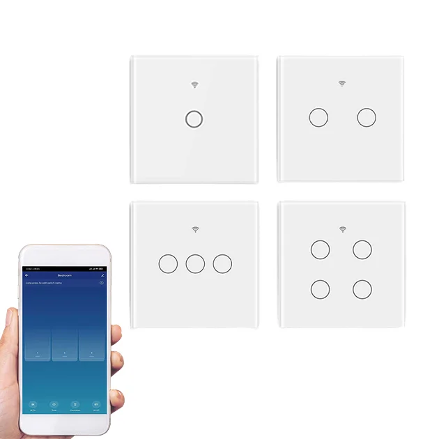 5PCS Hot Selling 1/2/3 Gang 86 Touch RF 433Mhz Crystal Glass Panel Wall Switch 10A WiFi CR2032 Battery Powered 1527 RF Receivers