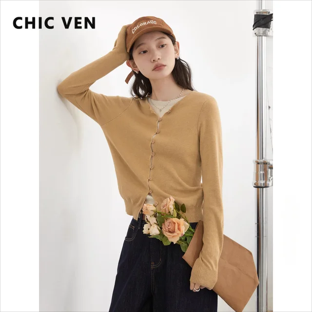 CHIC VEN Fashion Women Cardigan New Korean Round Neck Loose Casual Knitted Sweater Slim Fit Female Top Wiosna Lato 2025