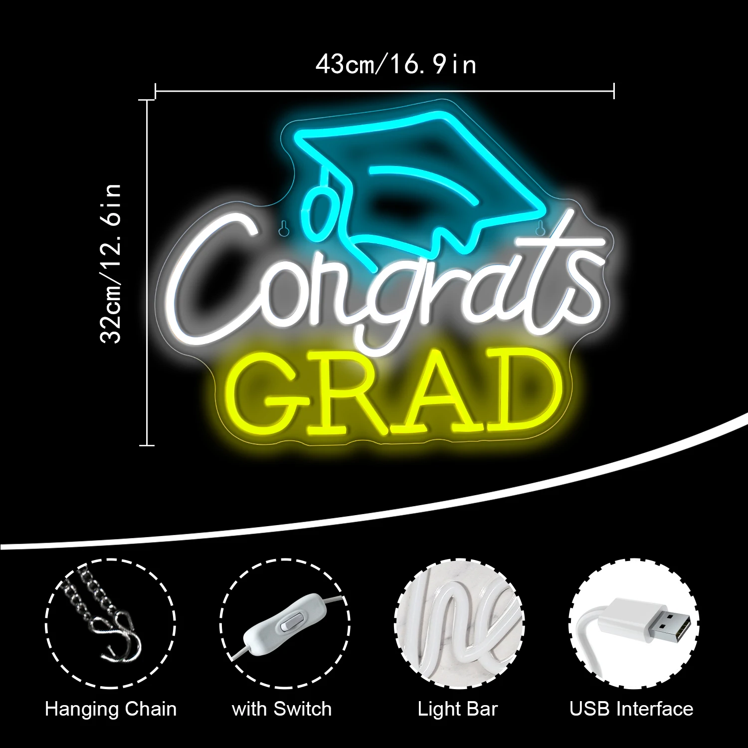 Gecongrats Afgestudeerde Neon Led Sign School Party Afstudeerdecoraties 2024 Dimbare Hangende Wandlamp Kamer Decor Handgemaakte Verlichting