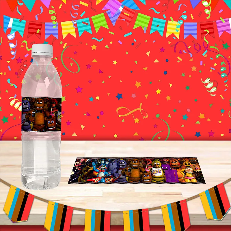 6 قطع من ملصقات FNAF لزجاجات المياه، خمس ليالٍ في زينة عيد ميلاد فريدي لمستلزمات حفلات الهالوين