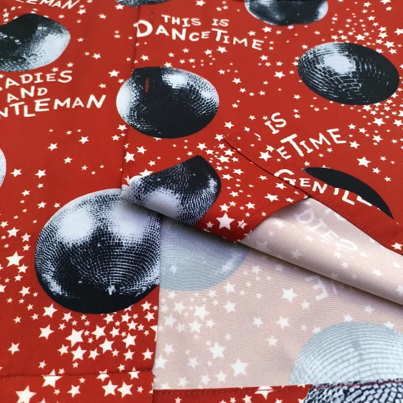 Red Black Brand WACKO MARIA High Quality Digital Print DISCO Mirrorball Pattern Hawaii Mens Womens Long Sleeve Shirt