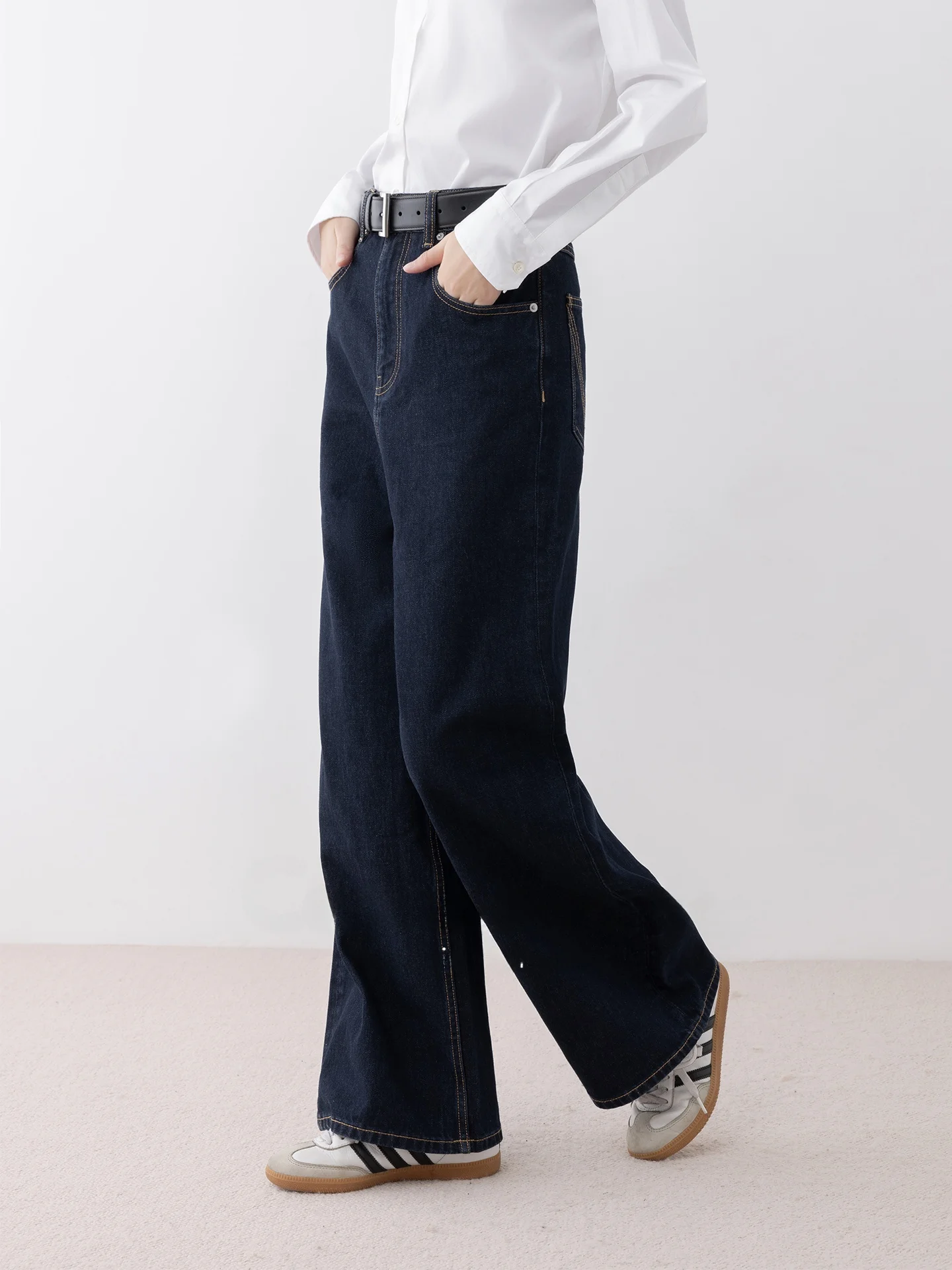

COCOZONE Queensland 100% Cotton Straight Leg Jeans Casual Style All-Match Long Pants Deep Color Wide Leg Pants Natural Waist