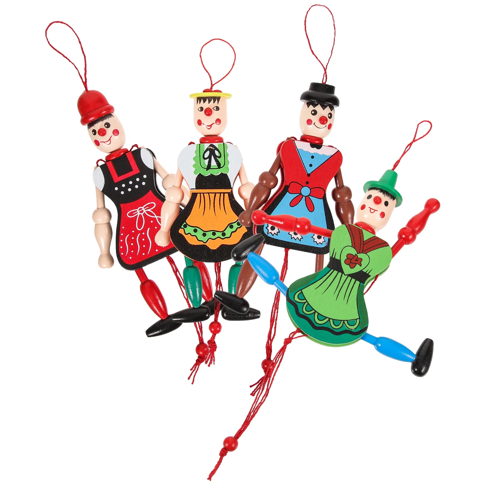 4-delige kerstboom kind clown marionet bamboe kinderpoppen houten hangende marionet