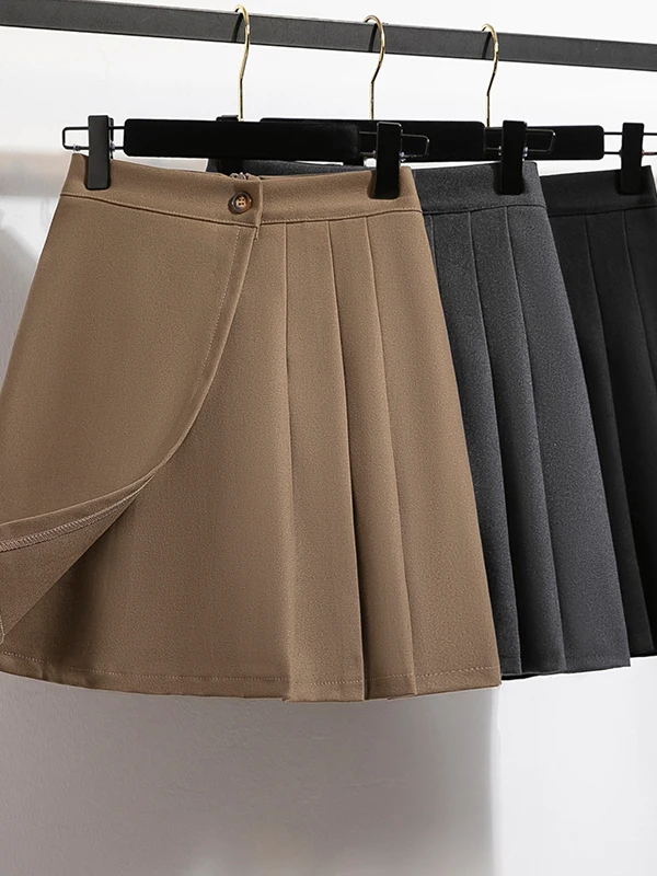 

High Waist Knitted ort Pants Women's Autumn Winter Anti-Aging Small Size Pleated Skirt Pants A-Line Slim Boot Pants Sk...