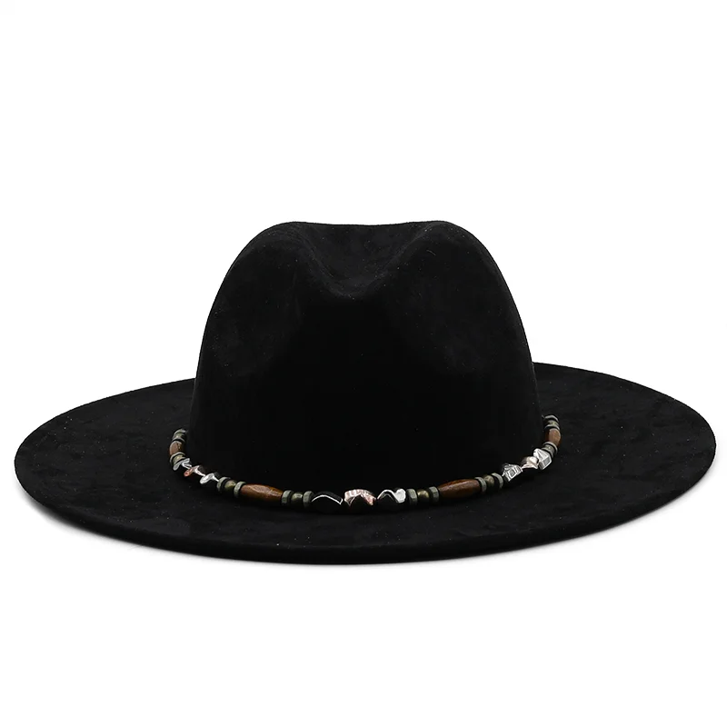 Fashion Women Men Pork Pie Hat Dad Suede Flat Fedora Hat Lady Gentleman Gambler Panama Trilby Hat With Fashion band Size 58CM