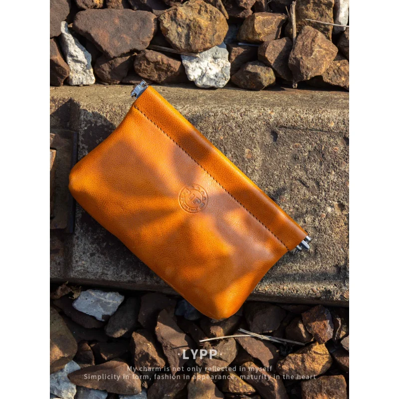 Genuine Leather makeup bag portable outdoor women self-closing large capacity lipstick coin pouch stationery storage bag