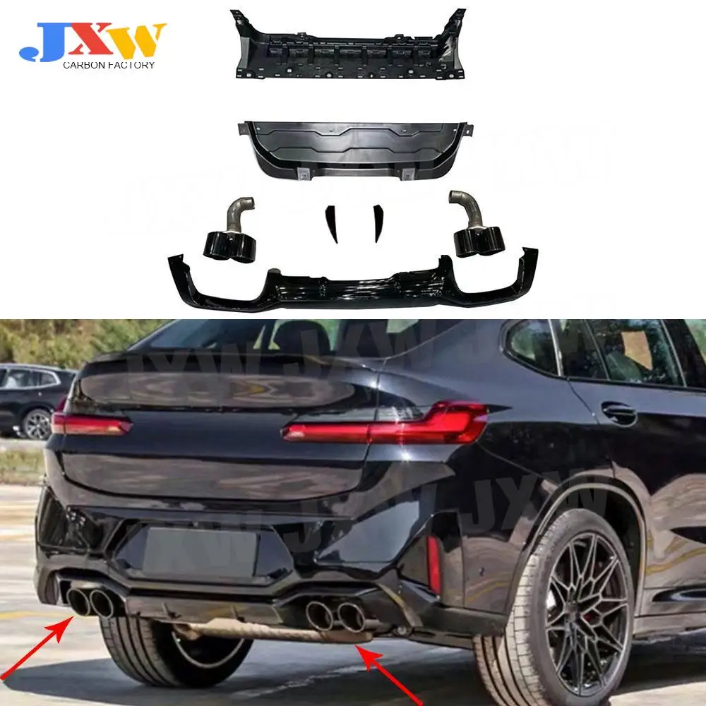 

ABS Rear Bumper Diffuser For BMW X4 G02 M Sport 2022+ Rear Lip Spoiler With Stainless Steel Exhaust Tips Gloss Black