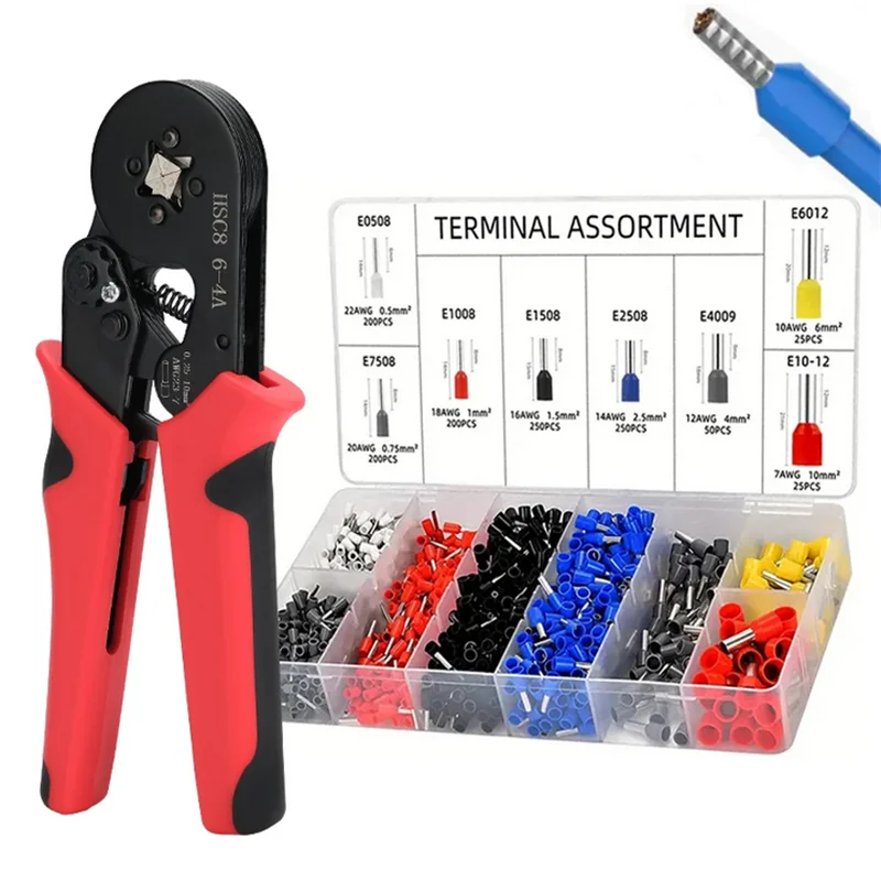 Tube Terminal Crimping Tools Ferrule Crimping Pliers HSC8 6-4 0.25-10mm² 23-7AWG Electrician Clamp Sets Wire Tips