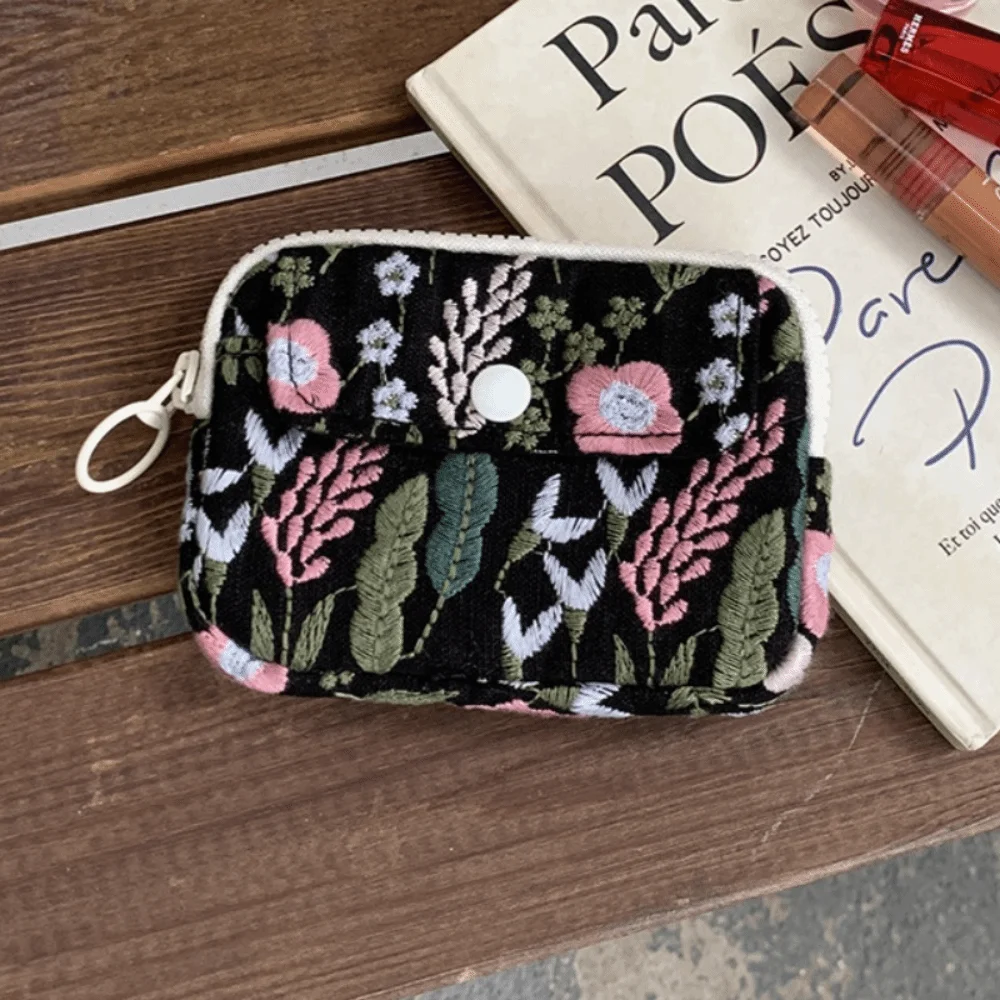

Простая милая сумка для хранения с вышивкой, хлопок и лен, корейский стиль, кошелек для монет в этническом стиле, сумка на молнии, держатель для карт, сумка для наушников, женская