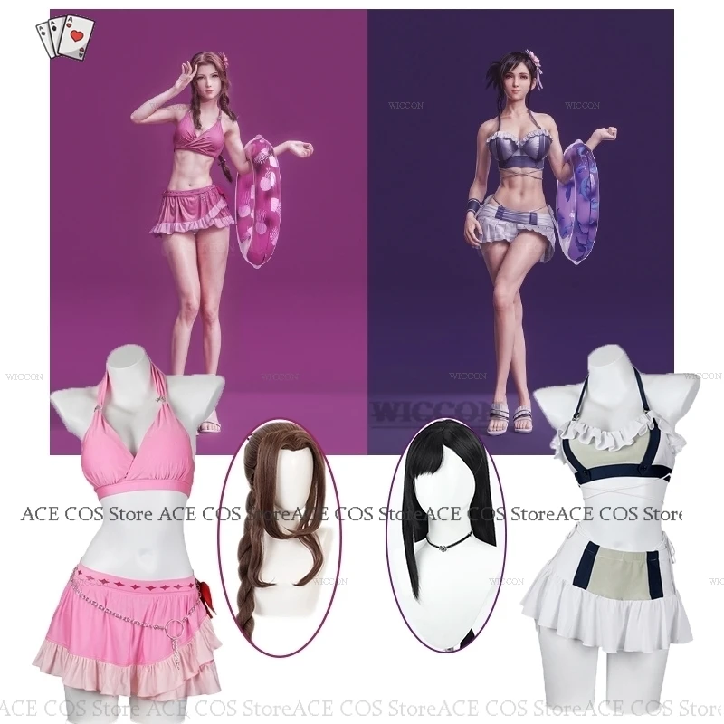 Jeu Final Nette VII ahiith Gainsborough Tanza Lockhart Cosplay Costume, Perruque, Maillot de bain d'été, Bikini sexy pour femme, Carnaval imbibé Cos