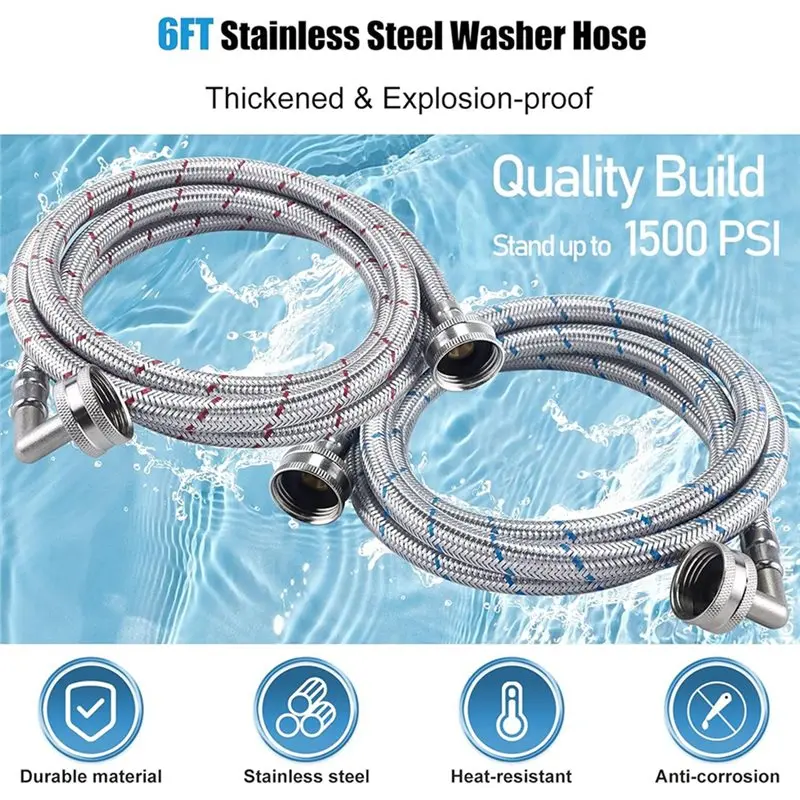 A52Q-Zulaufschlauch 1,5 Meter, 90-Grad-Winkel, bruchfest, Warm- und Kaltwasserversorgung, 2er-Pack Waschmaschinen-Schlauch – Detail 4