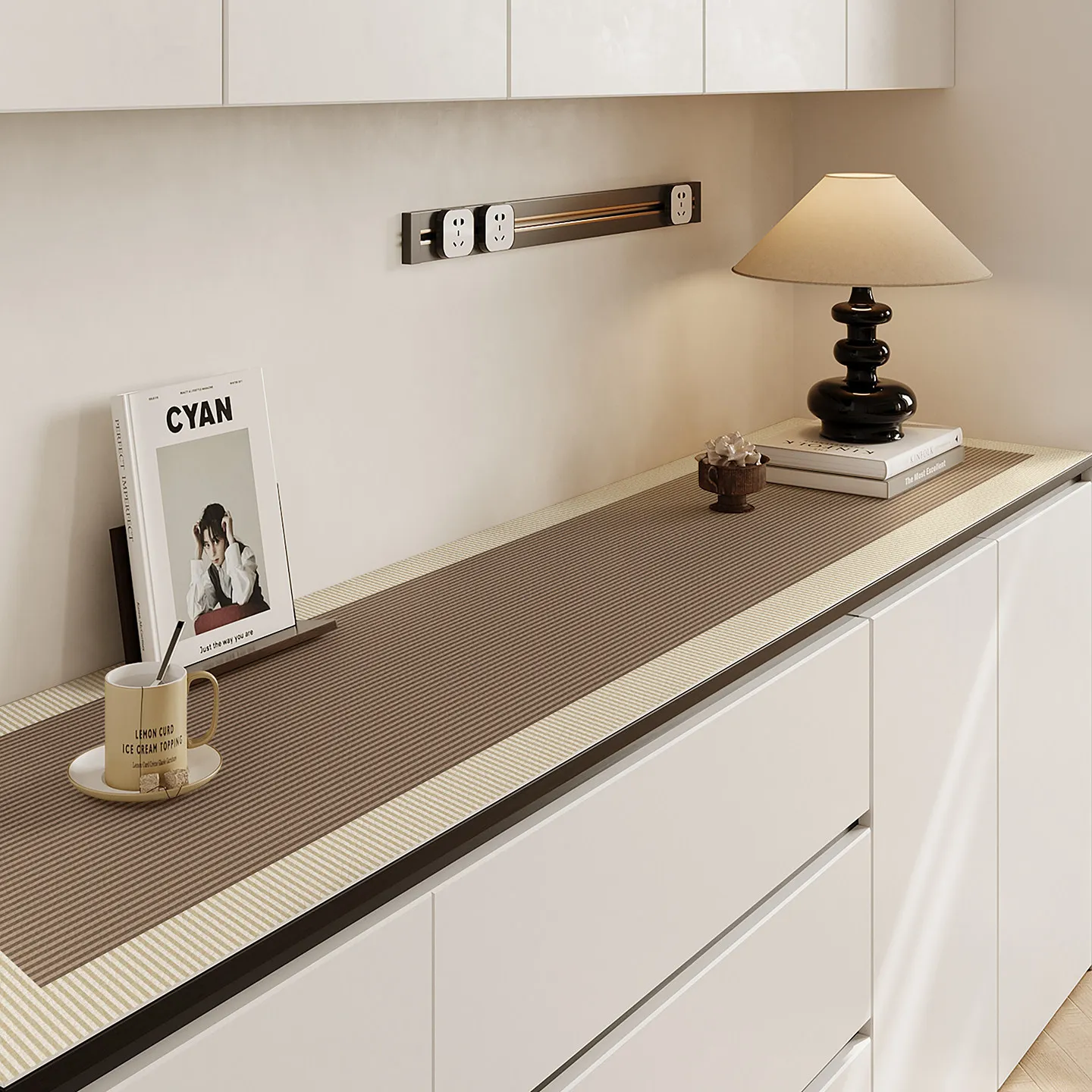 Japanese Style TV Cabinet Mat Waterproof Oil Resistant Anti Slip Table Cloth Desktop Protective Mat Erasable Leather Cabinet Mat