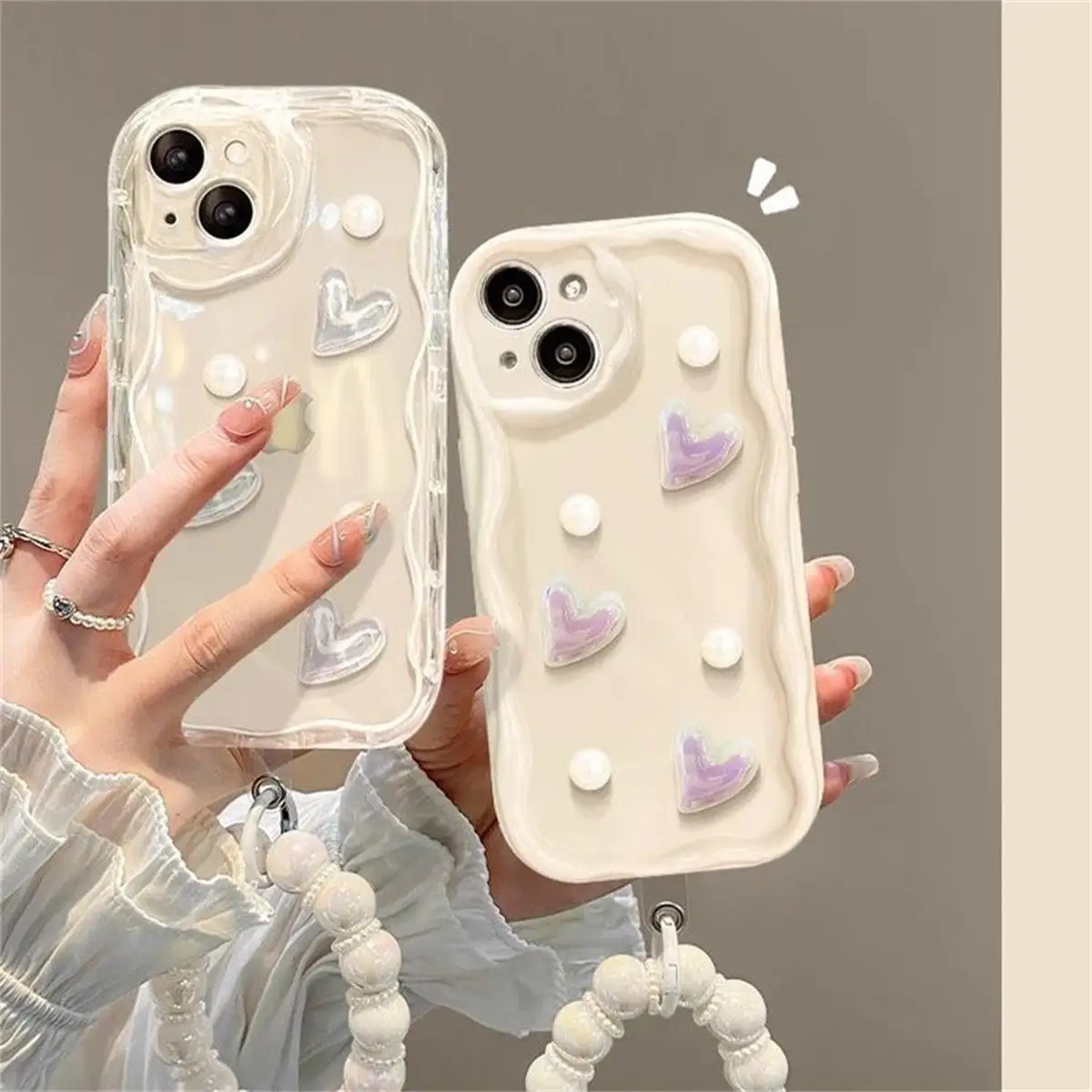 3D Laser Love Heart Pearl Chain Case For Samsung Galaxy A05 A05S A02 A02S A03 Core A04 A04E A10 A11 A13 A14 S24 Cover Luxury