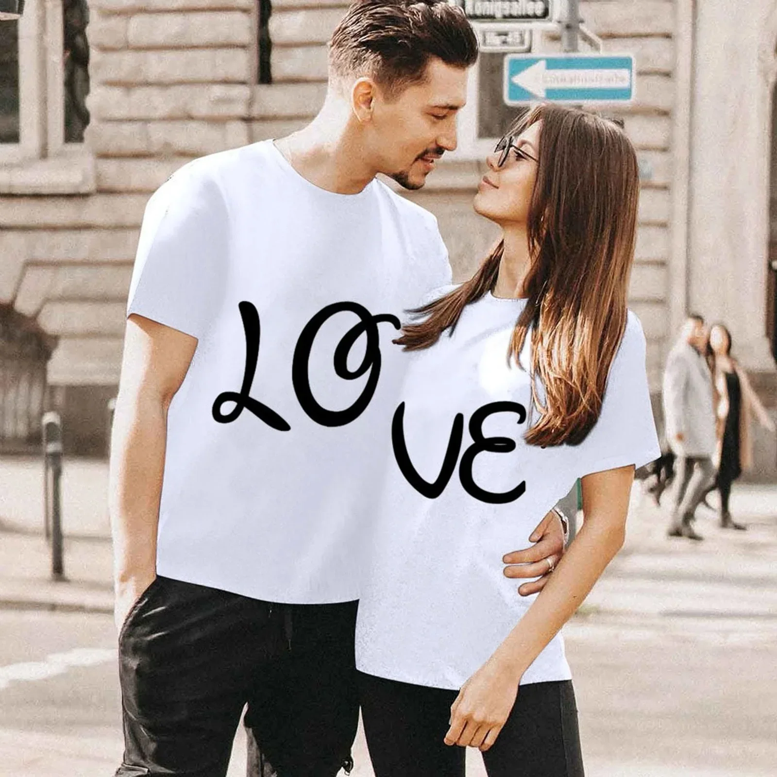 King Queen Couples T Shirt Splicing LO VE Print Couple Tshirt Summer Fashion Woman T-shirt Casual O-Neck Tops Lovers Tee Shirt