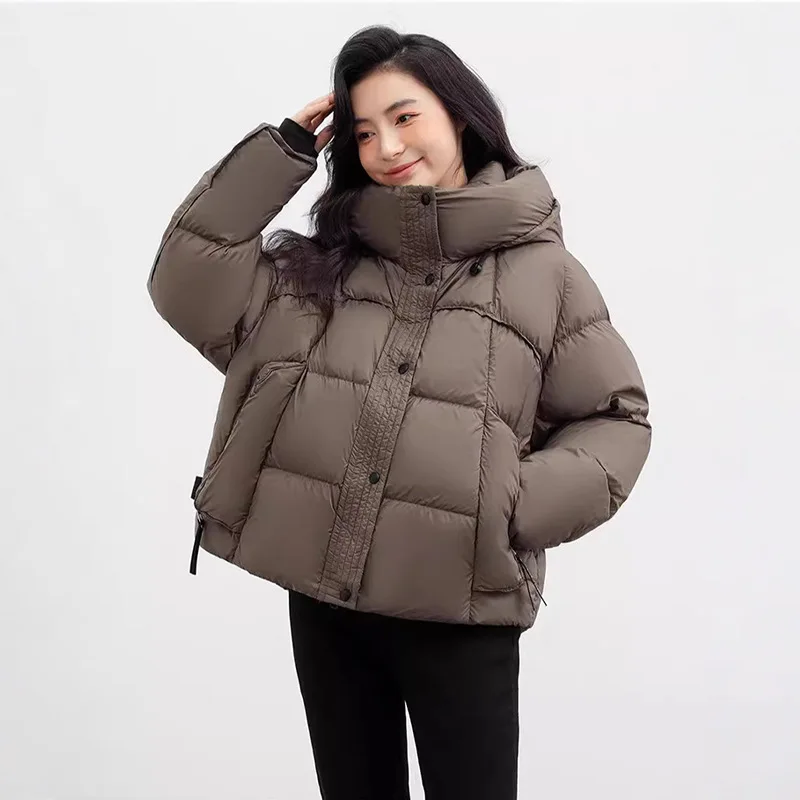 Trendy Winter Warmth Puffer Jacket Women's White Duck Down Hooded Versatile Down Jacket for Cold Weather Thick Jackets for Women