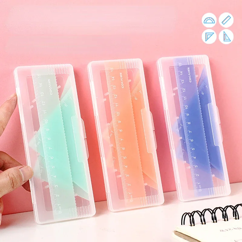 

4Pcs/Set Plastic Ruler Stationery Set Candy Color Multifunctional Combination Ruler Triangle Protractor for Drawing