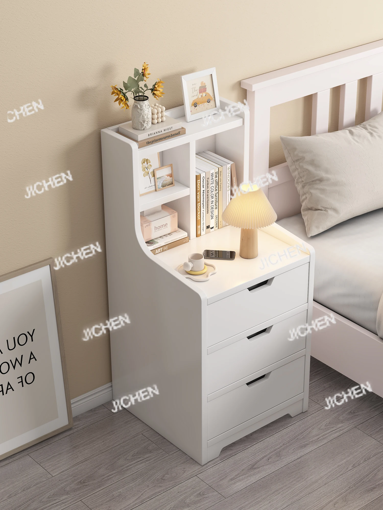 

Прикроватная тумбочка Современная простая маленькая простая бытовая многослойная полка Щелевой шкаф для хранения в спальне Прикроватная тумбочка