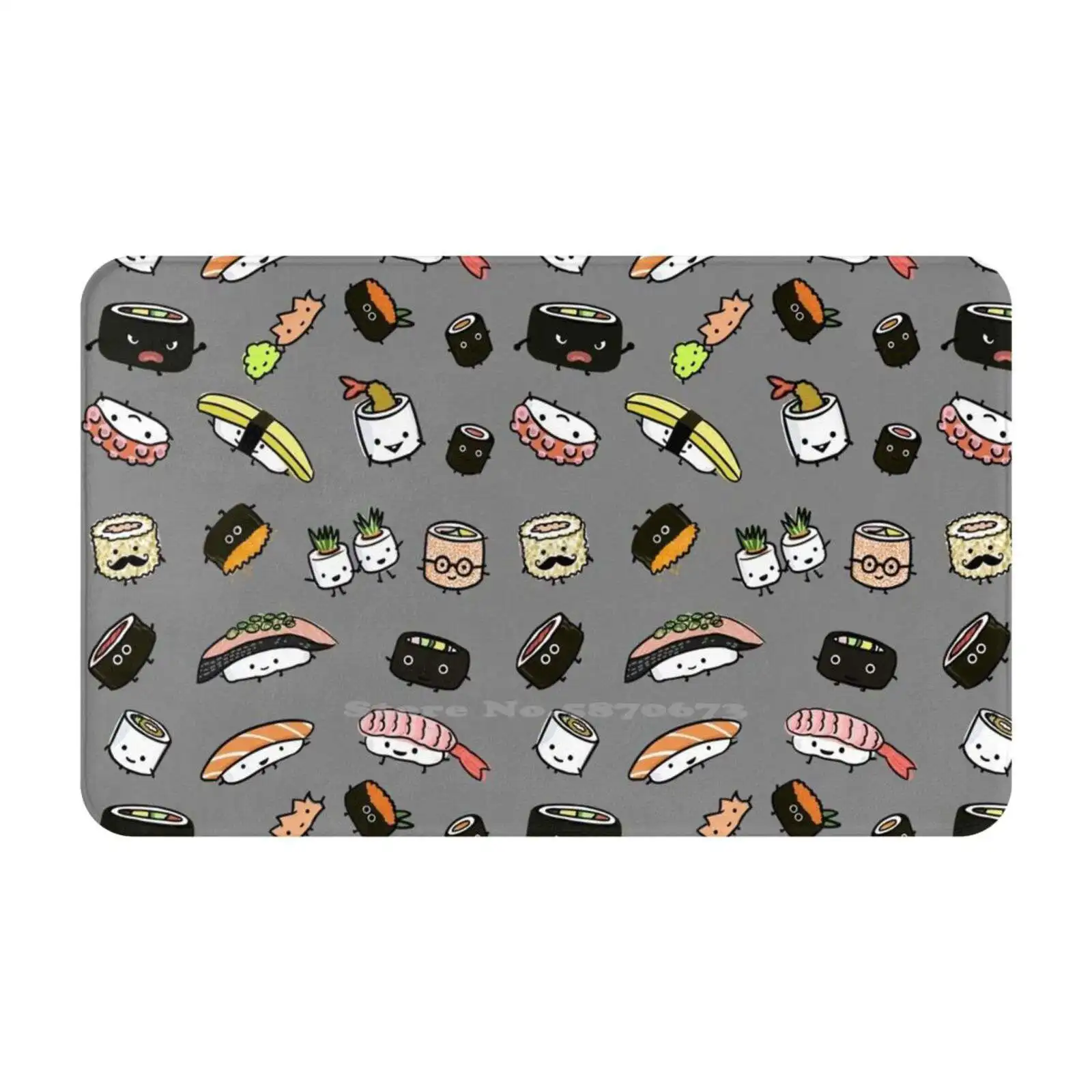 Kawaii Sushi Party Soft Cushion Car Home Carpet Door Mat Sashimi Sushi Bar Salmon Raw Fish Roe Japanese Food Funky Awesome Cute