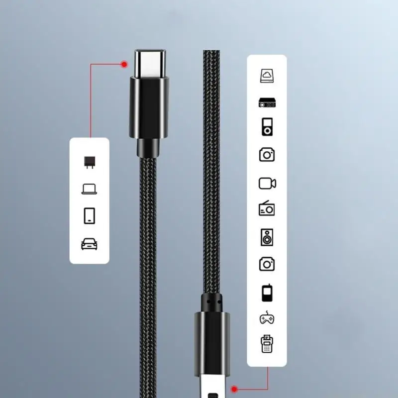 F62C 1 In 1 Out Type-C to Mini USB Charging Cable Nylon Braide Power Supply Cord Wire