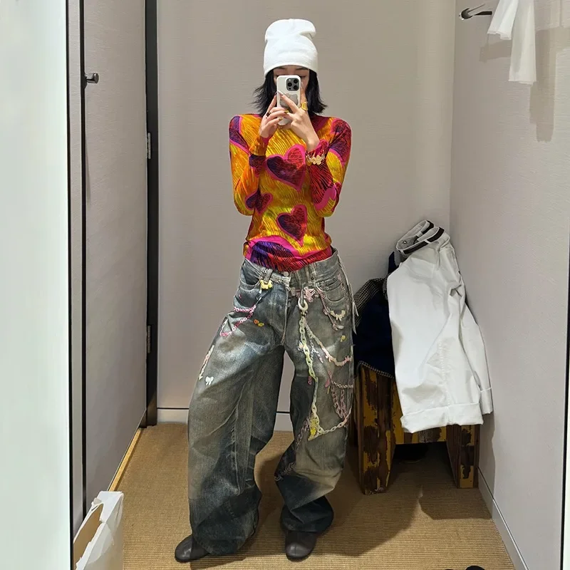 بنطال جينز كاجوال بطباعة رقمية ثلاثية الأبعاد من American High Street بسلسلة كاندي سكين مستقيم الساق للرجال والنساء