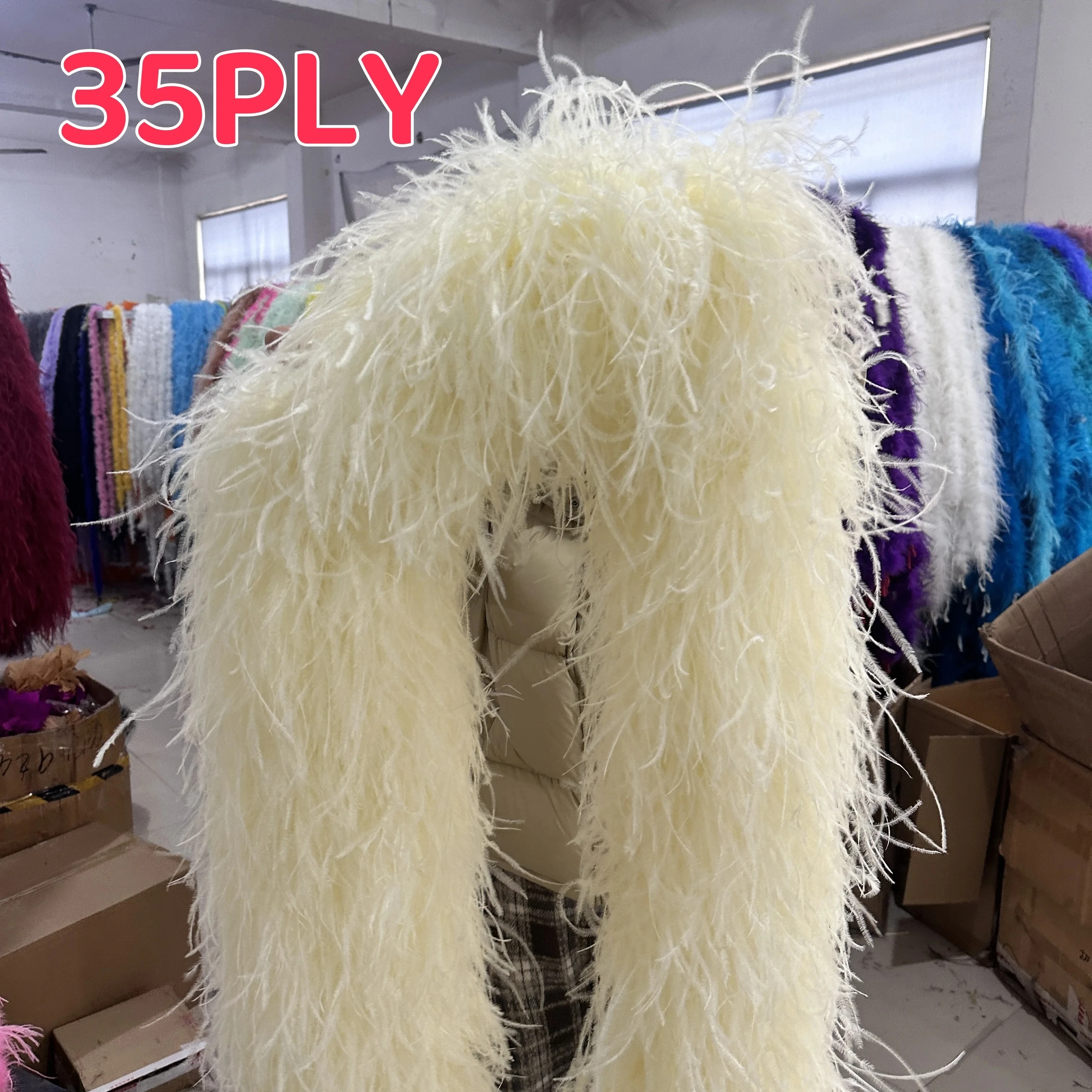 

35Ply Luxury Ostrich feathers boa Shawl 2Meters Long Decoration Trims for Costume Dress Skirt Sewing Accessory Multicolors