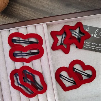 2 piezas de Navidad de terciopelo rojo estrella corazón BB Clips laterales para el cabello para mujeres niñas niños horquilla regalo accesorios para el cabello adorno