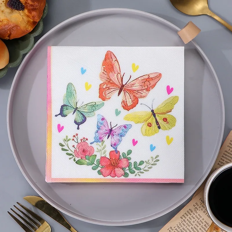 20Pcs/Pack 33x33cm Colorful Butterfly Flower Printed Tissues Table Dinner Napkins Paper Disposable Party Decoration Supplies