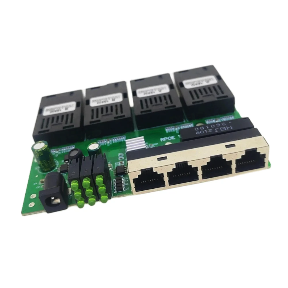 

SC PCBA Para Metro board POE fast Ethernet fiber optic switch optical media converter 10m 100m 4F2E 4F4E output 12V